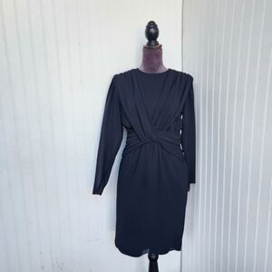 Ursula of Switzerland Draped Black Dress Vintage Georgette Long Sleeve Twist 6